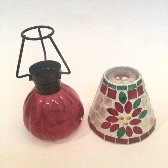 Poinsettia Mosaic Glass Shade Tea Light Holder NIB - Picture 3 of 7